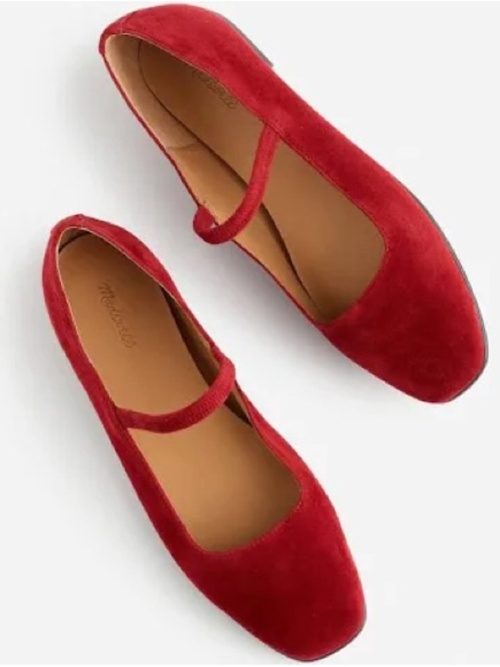 Madewell Greta Women's Red Velvet Mary Jane Flats- Ruby port. NWOT 9.5